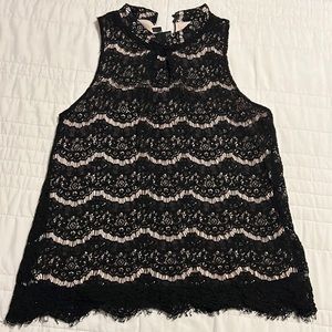 Women black lace blouse with beige under shirt (attached) size medium